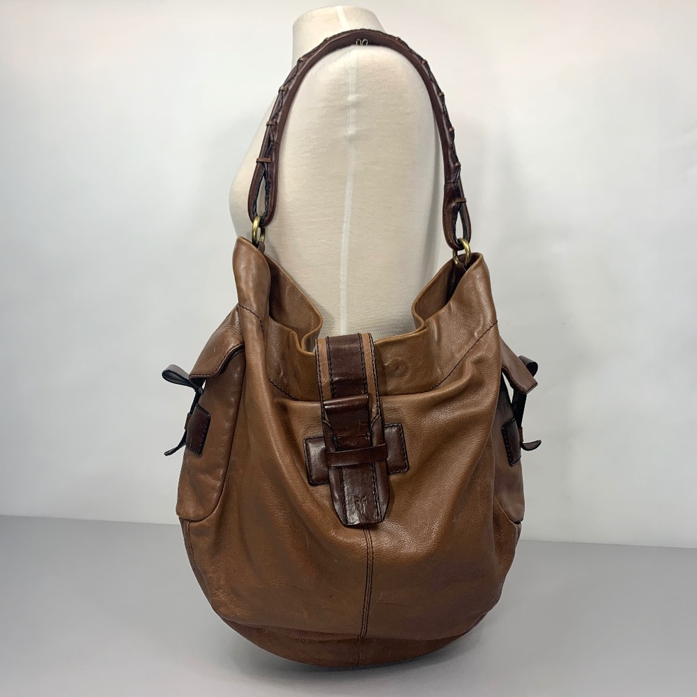 FRYE Leather Oversized Hobo Purse in Tan
